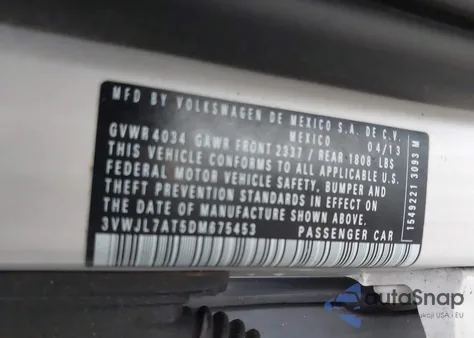 2013 Volkswagen Beetle 2.0L Tdi из США, поврежденный, VIN 3VWJL7AT5DM675453